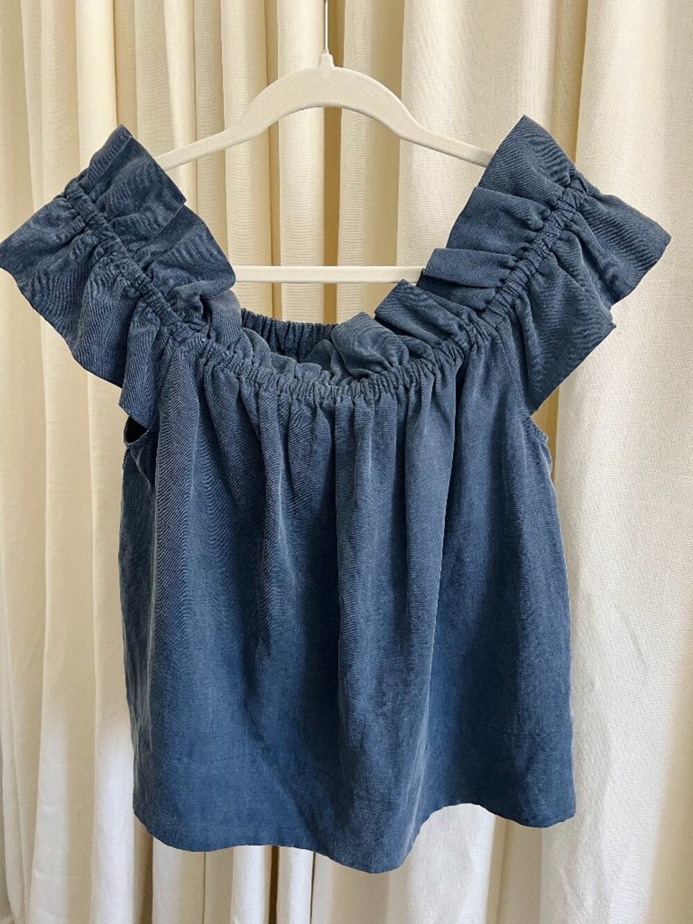 Ulla Johnson Blue Tencel Linen Ruffle Top | Size 4 | LIKE NEW